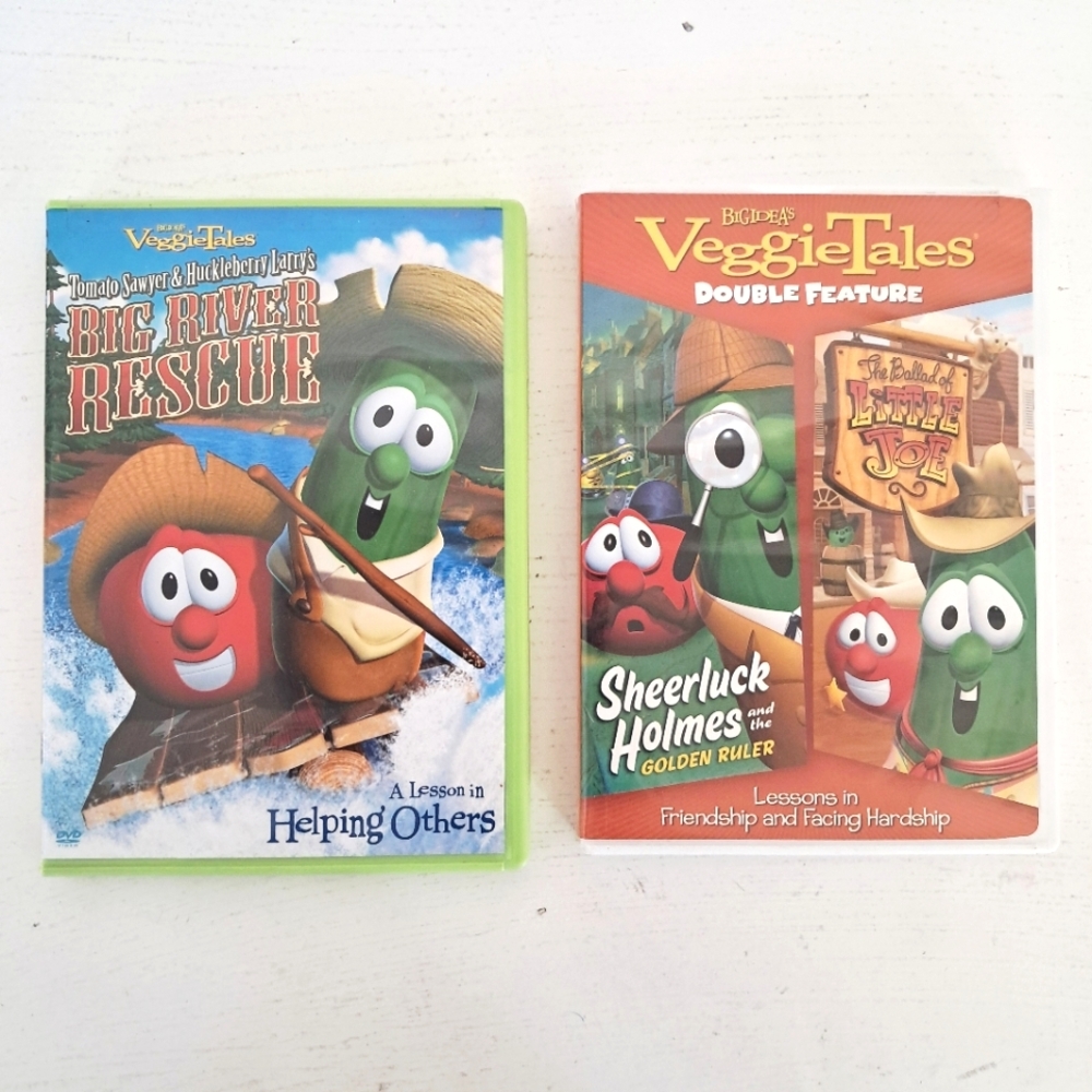Veggie Tales Big River Rescue & Double Feature Sheerluck Holmes DVD Lot